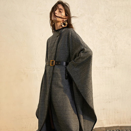 Oversized Patchwork Wool Cloak Coat