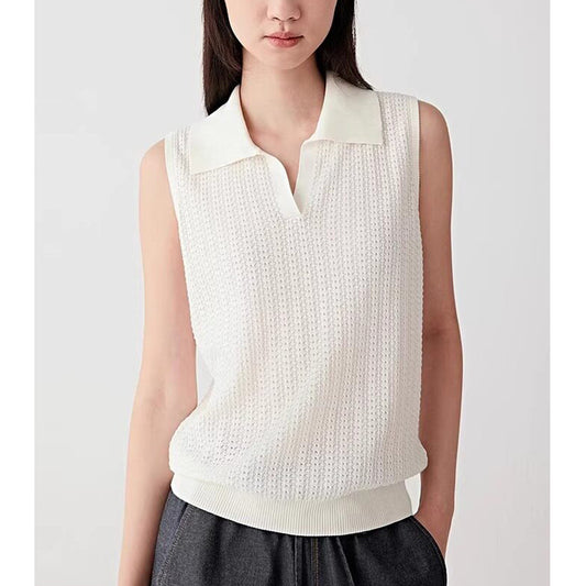 French Hollow-Out Polo Knit Vest