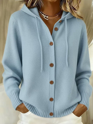 Button-Front Hooded Knit Cardigan Blue 7F725CE4A4532F8EF7E99544ACEF6B20