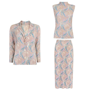 Pink Printed 3-Piece Skirt Suit Pink three piece set One size 7FC0E844716F8019F70A05605386790D