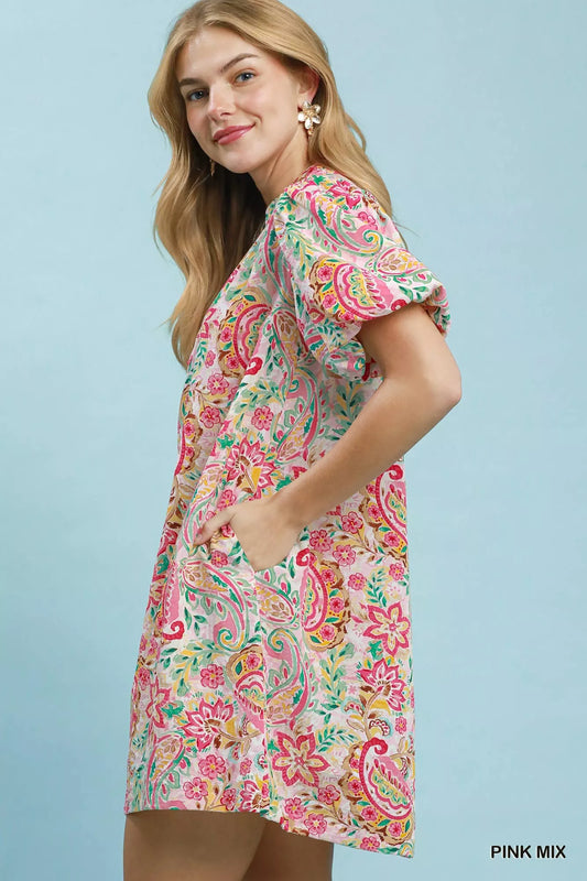 Paisley Floral Puff Sleeve Shift Dress 7a029bcb-581a-49dc-81fe-c7705015d224-Max-Origin