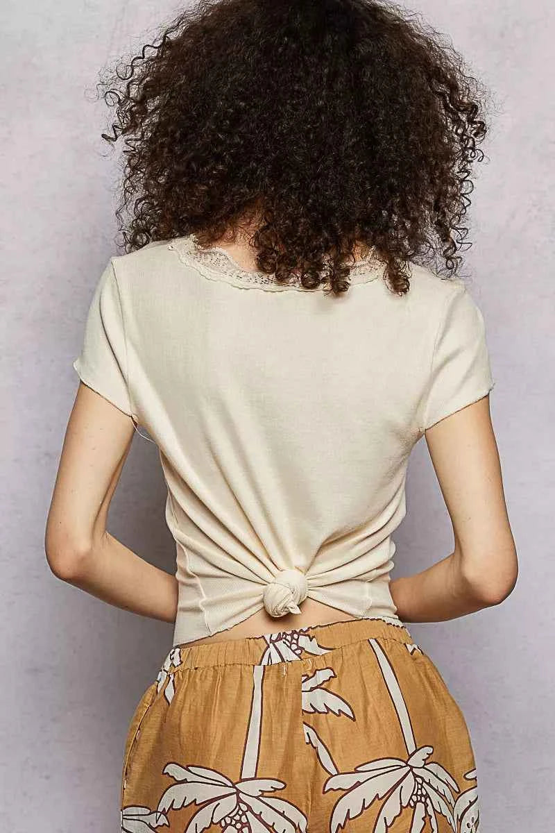 POL Round Neck Short Sleeve Crop T-Shirt with Lace Trim 7a02f06e-59d3-4408-93f4-cfd2e6b1d036-Max-Origin