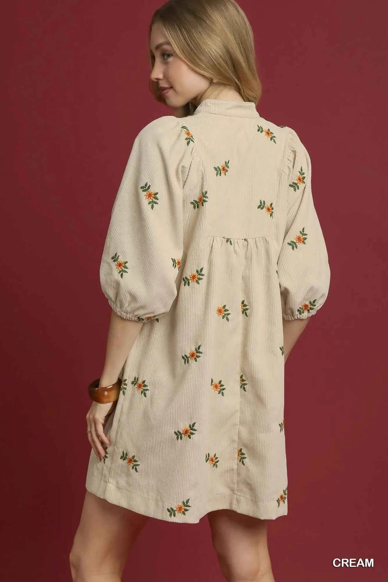 Umgee Corduroy Babydoll Dress with Floral Embroidery 7a065568-663c-464d-abb4-58e8947ce23e-Max-Origin