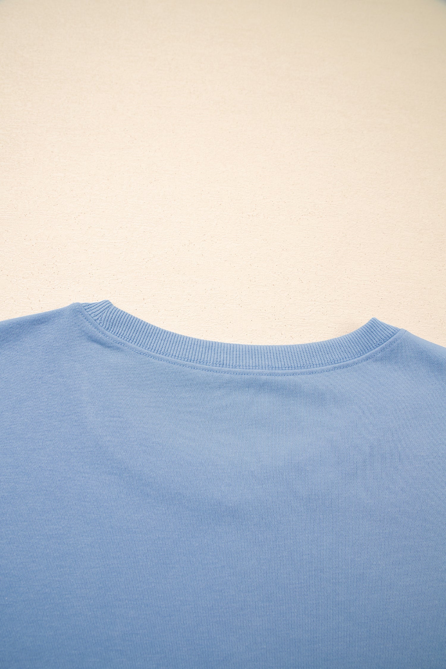 Sky Blue Solid Color Contrast Textured Patchwork Raw Edge 2pcs Short Set 7a070de344d04064