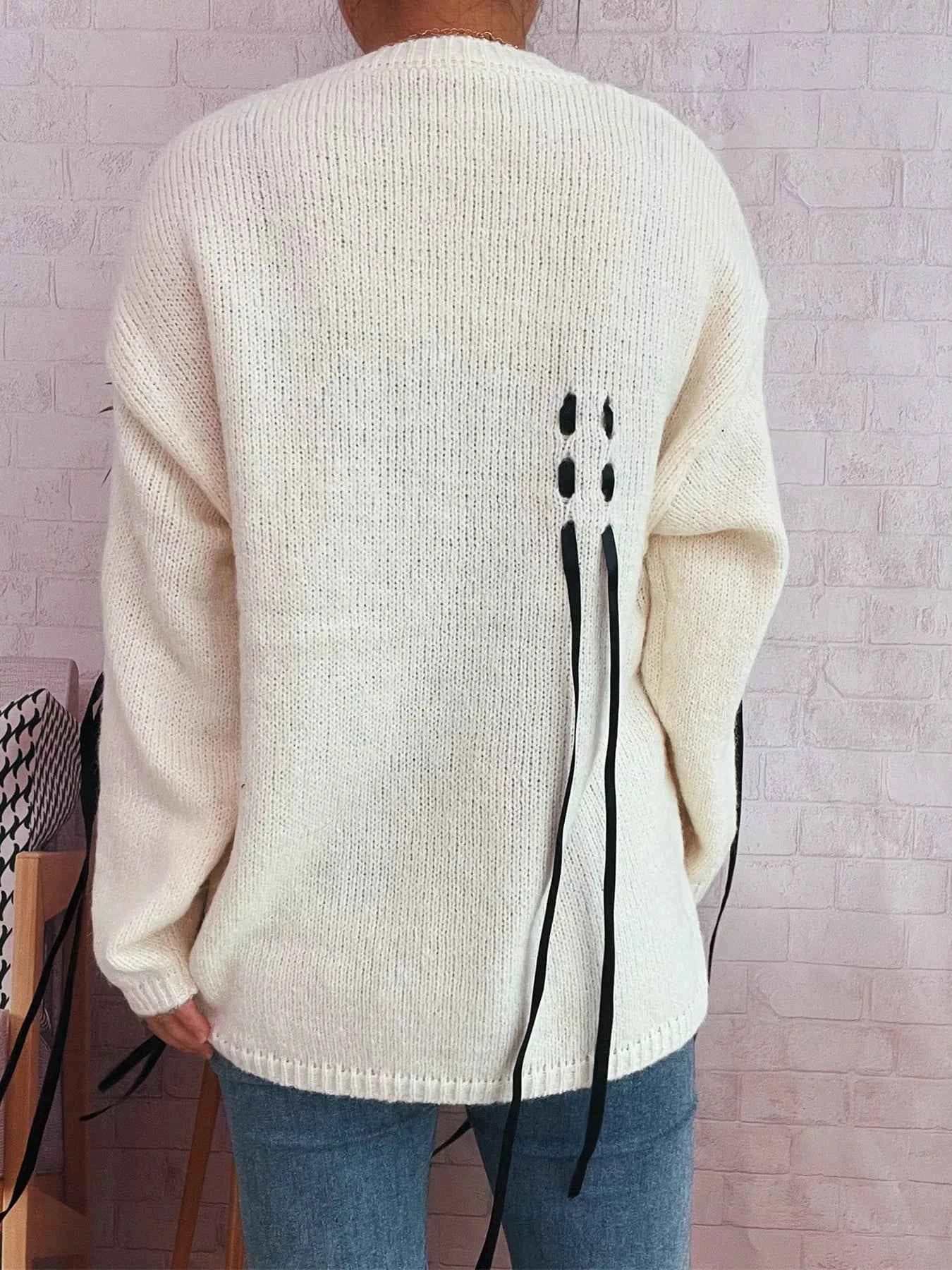 Round Neck Long Sleeve Sweater with Ribbon Details 7a08d0479dfa4cad8bc03f9e36a413a1-Max-Origin