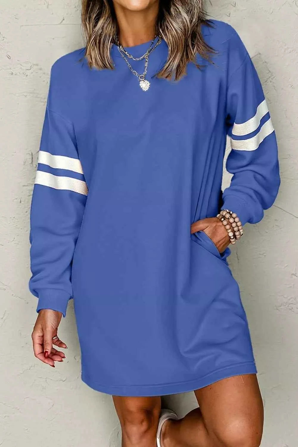 Stripe Long Sleeve Casual Sweatshirt Dress Dusty Blue 7a0ffe03-bf75-4464-a519-52b5b71dd96f-Max-Origin