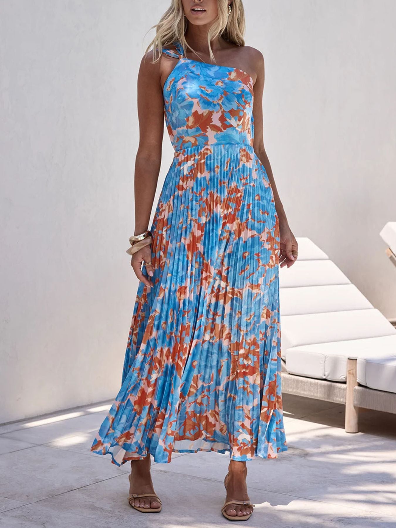Floral Print One-Shoulder Pleated Dress 7a13aa9b-f77e-4b9f-b7e1-0b3ad86c683a-Max