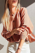 Apricot Pink Rib Knit Button Front Dolman Sleeve Cardigan Apricot Pink 52%Viscose+26%Polyester+22%Polyamide 7a19d1981b90ea72