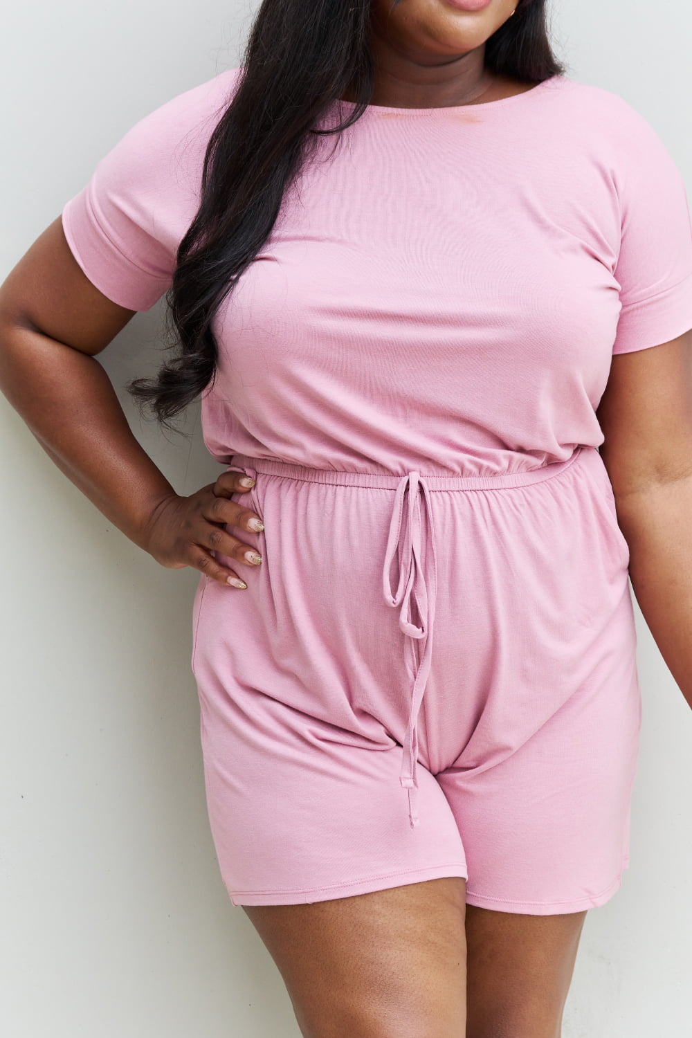 Zenana Chilled Out Full Size Short Sleeve Romper in Light Carnation Pink 7a1e83b50c414210a6318d896cee9e88-Max