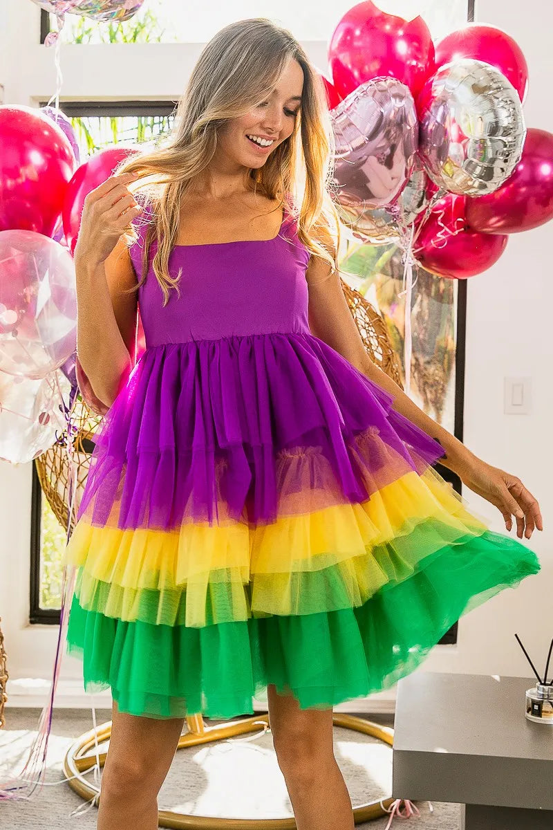 BiBi Mardi Gras Color Block Layered Mesh Tiered Dress 7a1ec906eab54f28b0f88ab0fe6e0c60-Max-Origin
