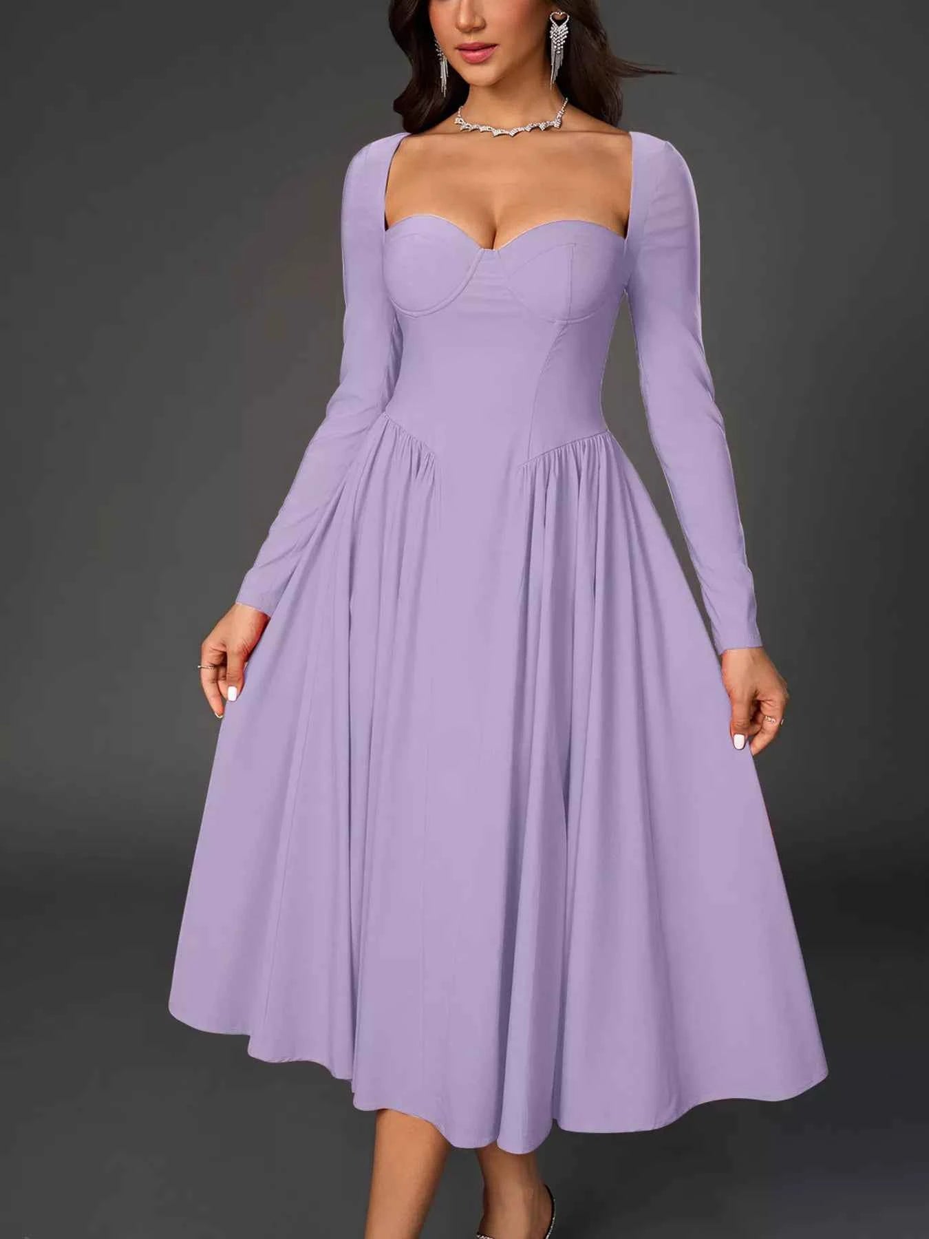 Sweetheart Neckline Long Sleeve A-Line Midi Dress 7a2b5b3a2d5a42e4b2c45a2906797bcf-Max-Origin