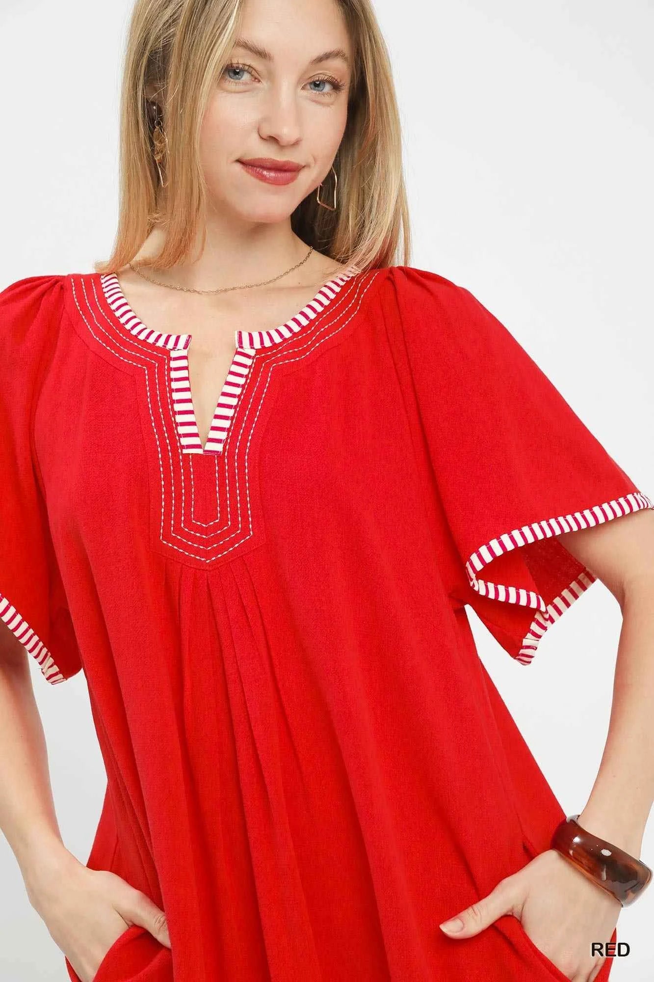 Umgee Linen Trim Tunic Dress 7a2bb30d-0f79-47c7-8e81-29712193b7a0-Max