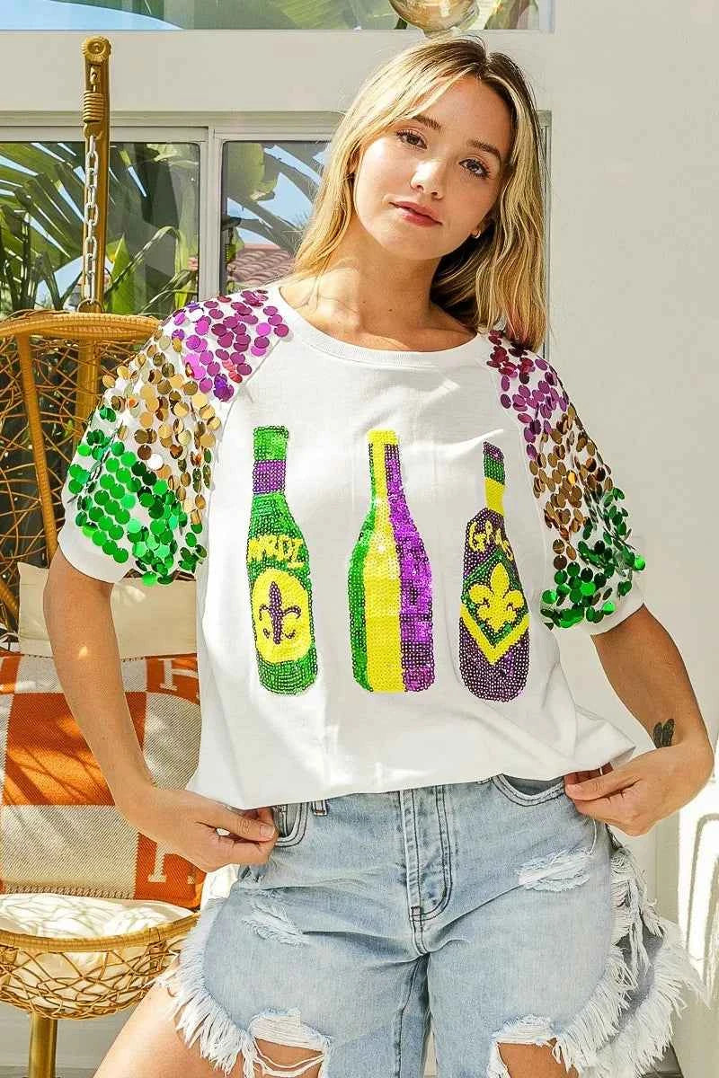 BiBi Sequin Mardi Gras Bottles Spangled Sleeve Top 7a2f5687ddc1460a8c5401b255879342-Max-Origin