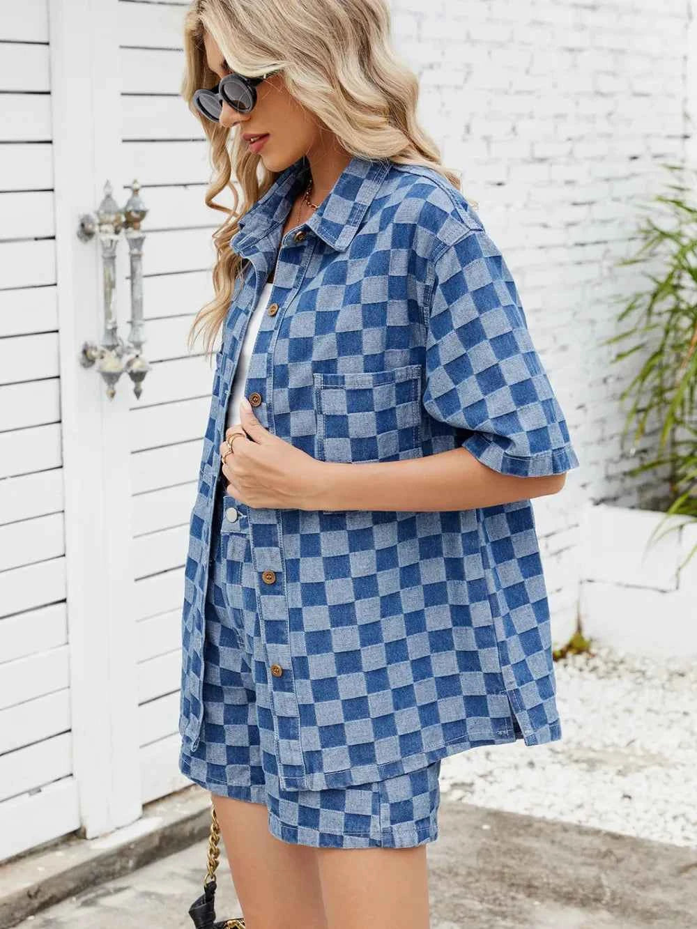Checkered Shirt and Shorts Denim Set 7a36e496-bbd4-4d01-ad4c-e1b6785bf6a6-Max