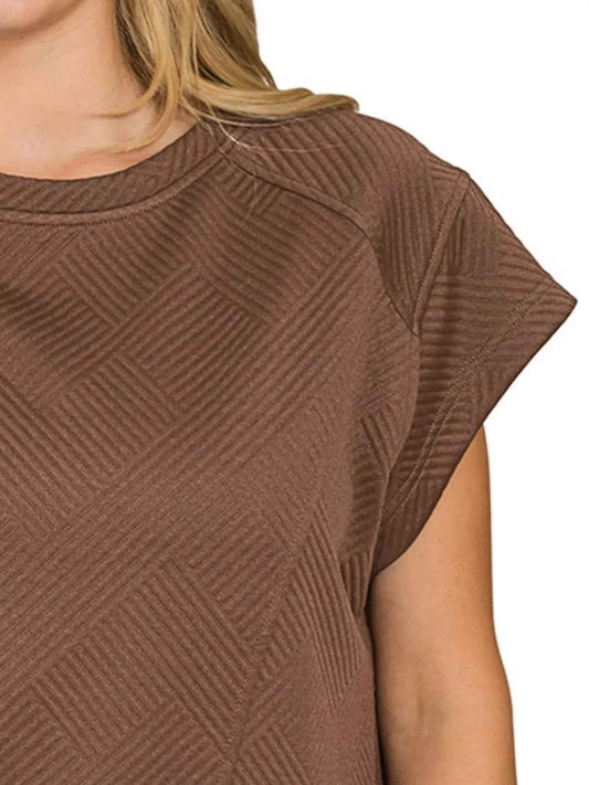 Textured Knit Jacquard Short Sleeve Top 7a375342-fd63-403c-9f46-02ce6cd8d8c3-Max-Origin