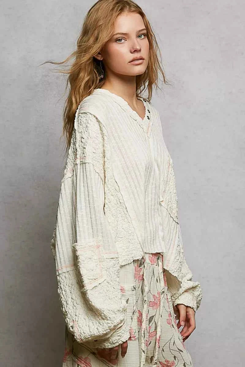 POL V-Neck Long Sleeve Top with Stitch Detail 7a3857b8-afe8-4a6c-8de9-49b4ee3e8f7c-Max-Origin