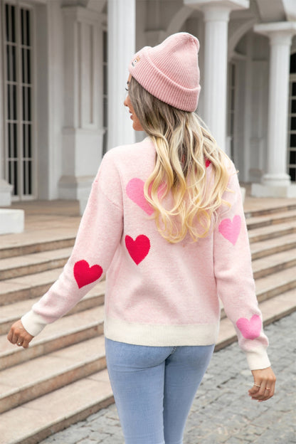 Angel Wings Heart Round Neck Droppped Shoulder Sweater