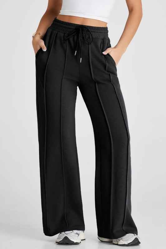 Solid Seam Drawstring Wide Leg Sweatpants 7a538f1b-f523-418f-b5db-1db5ddcea781