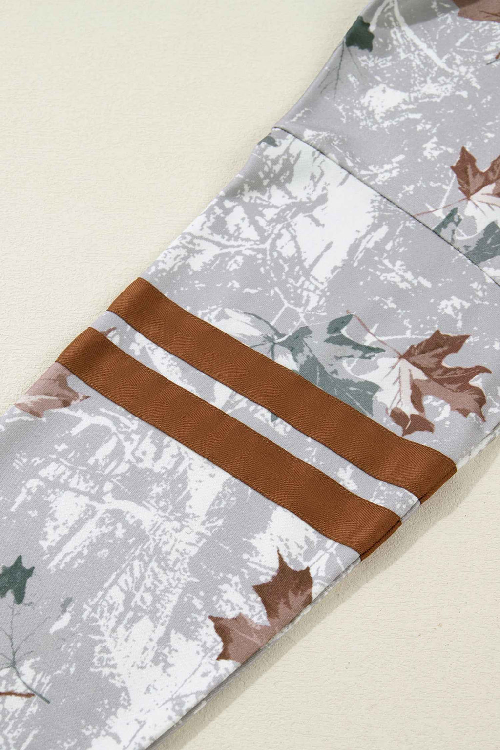 Gray Maple Leaf Camo Print Varsity Striped Sleeve Casual Sweatshirt 7a569763151f8680