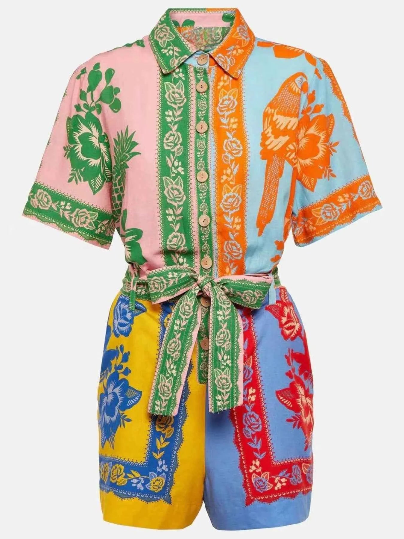 Printed Short Sleeve Tie Waist Romper 7a5aa682d0fa452899a85529df6ba741-Max-Origin