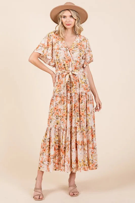 Mittoshop Floral Tie Waist Flutter Sleeve Tiered Dress 7a5c483e-7cf0-471d-ab63-540ce2177fae-Max