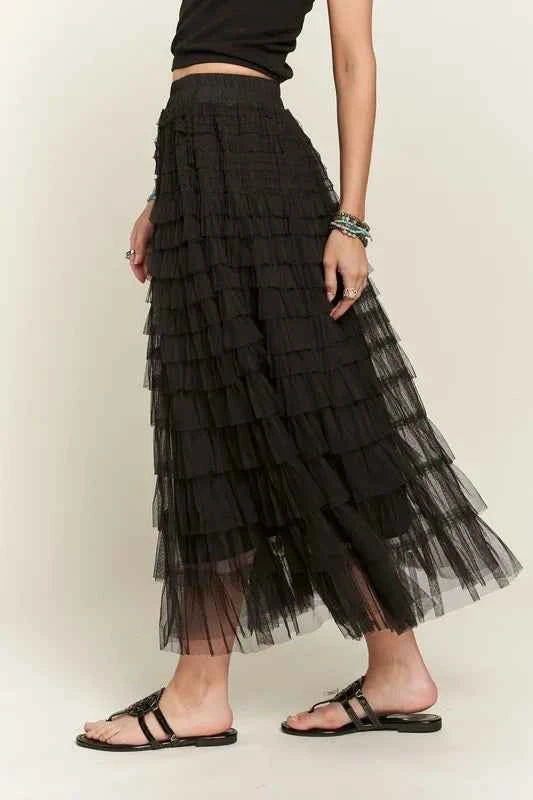 ADORA Elastic Waist Layered Mesh Midi Skirt 7a658e25-2e3e-4f6b-a879-cc0b07e75c68-Max