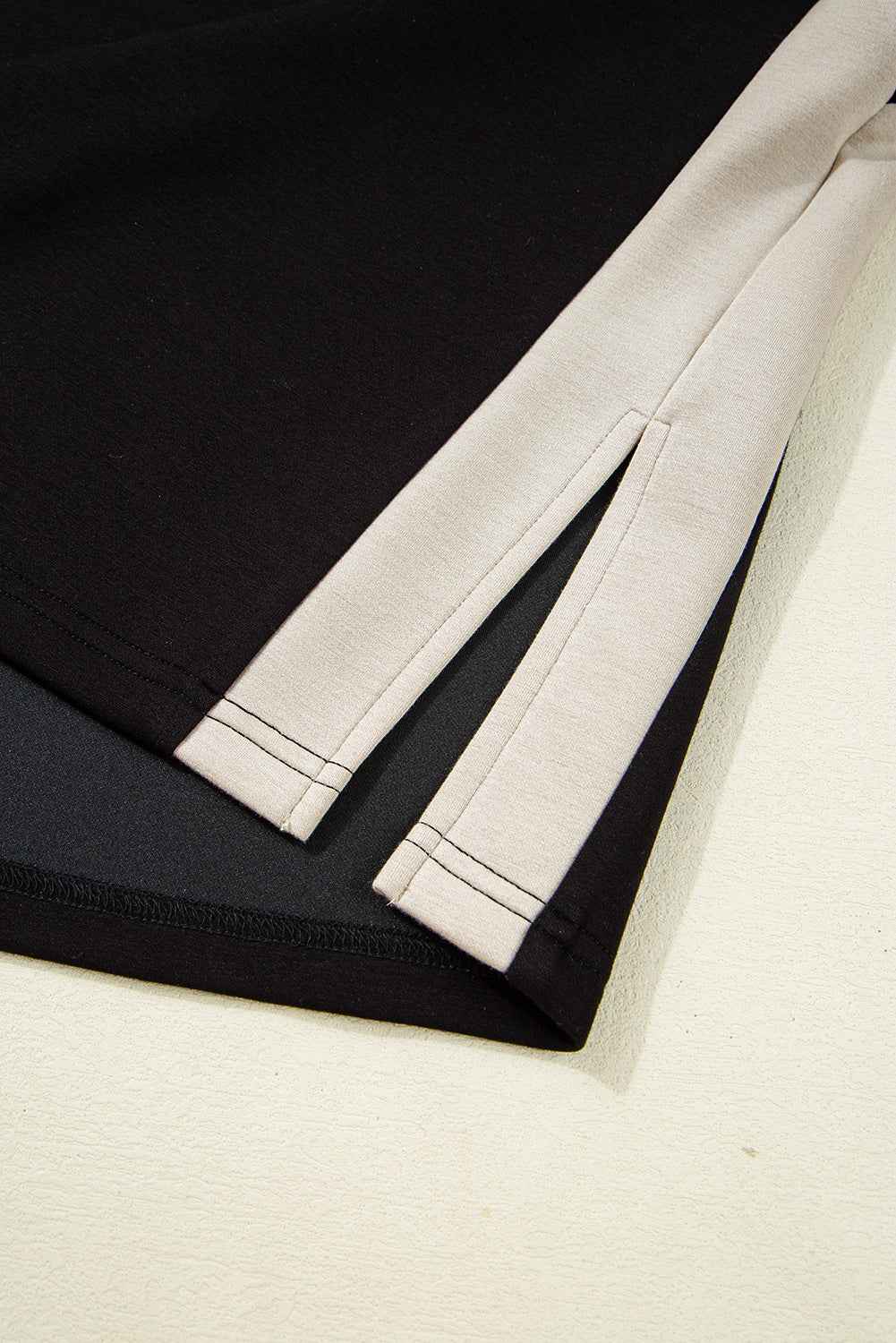 Black Colorblock Zipper Collar T Shirt and Shorts Set 7a68a2912bbb92ac