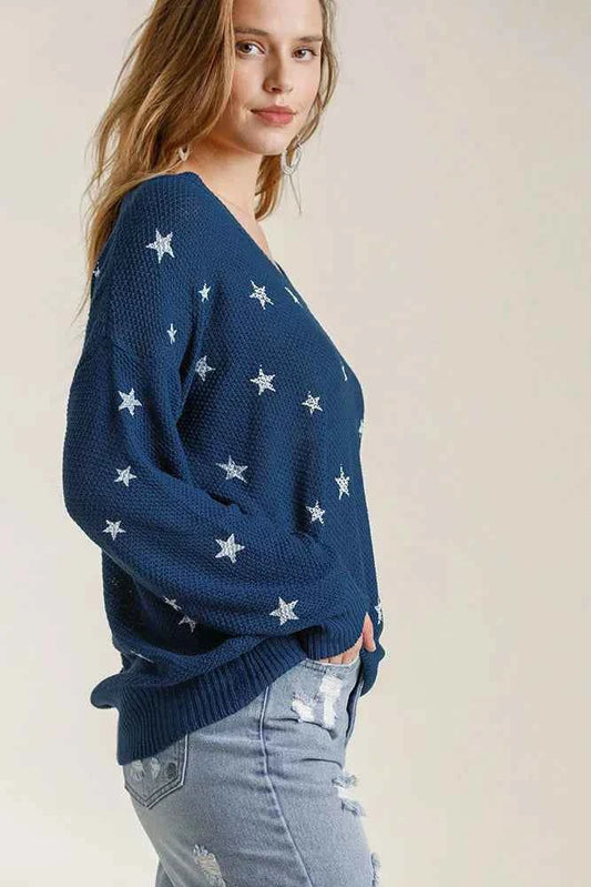 Full Size Star V-Neck Long Sleeve Sweater Plus Size 7a694476-c4aa-4922-86b6-75f1e9c8c44c-Max