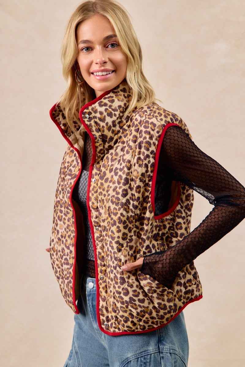 BiBi Leopard Print Piping Detail Quilted Vest 7a6ae715f10842f99f183f1389694636-Max