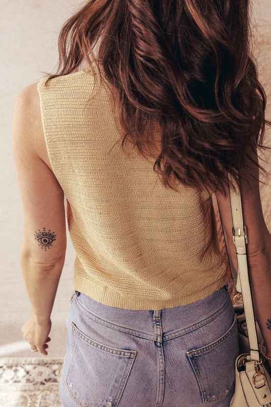 Boho Solid Eyelet Trim Buttoned Sweater Vest 7a8831ec-470c-4613-8631-eac686b35fa1