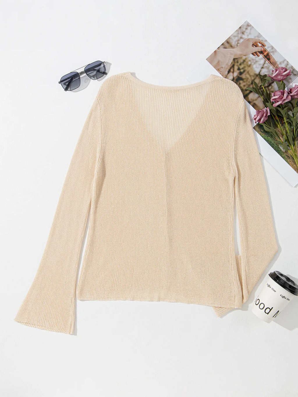 Lightweight V Neck Button Front Bell Sleeve Cardigan 7a89da45be424fe68aa8a124b549ea45-Max-Origin
