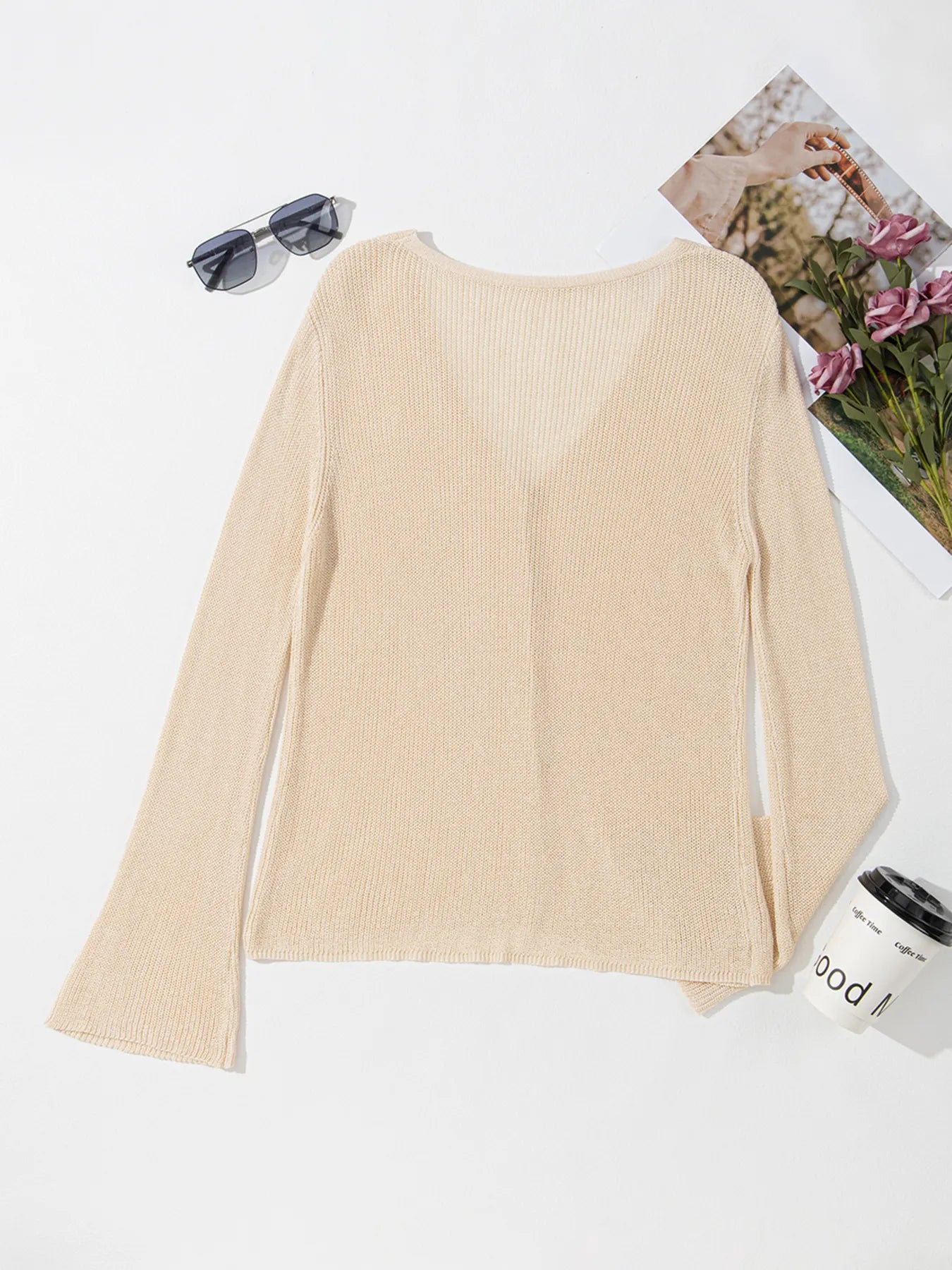 Lightweight V Neck Button Front Bell Sleeve Cardigan 7a89da45be424fe68aa8a124b549ea45-Max-Origin