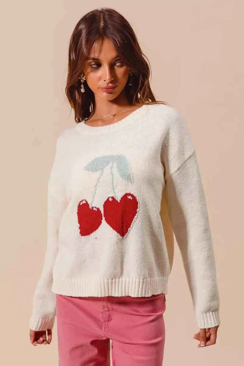 SO ME Heart Cherry Knitted Valentine Sweater Top 7a89fe093ceb46be9fc00d026485d5cc-Max-Origin