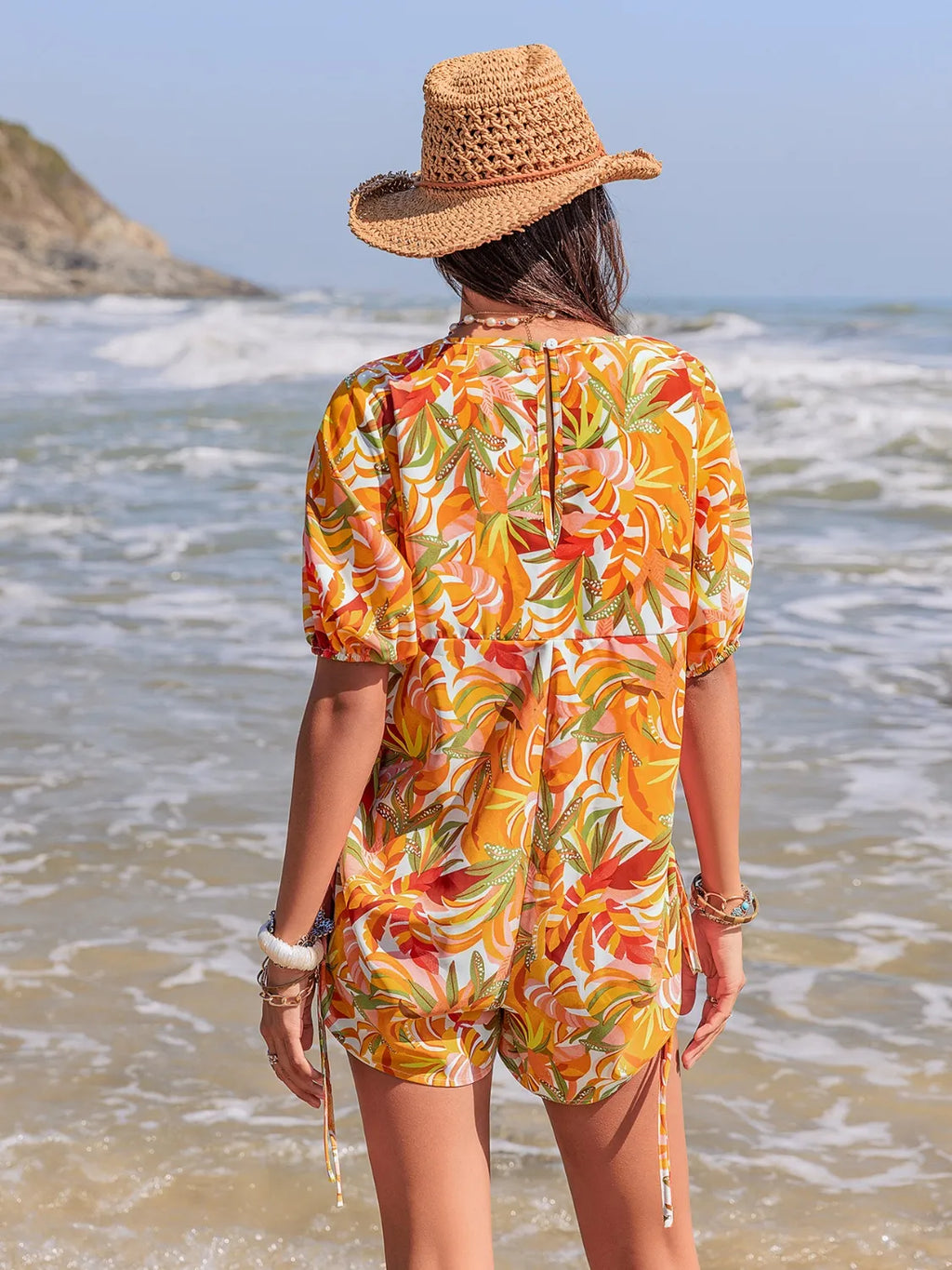 Smocked Printed Tie Neck Romper 7a9d857b-aa6a-46c7-b7ce-6c99333faa93-Max-Origin