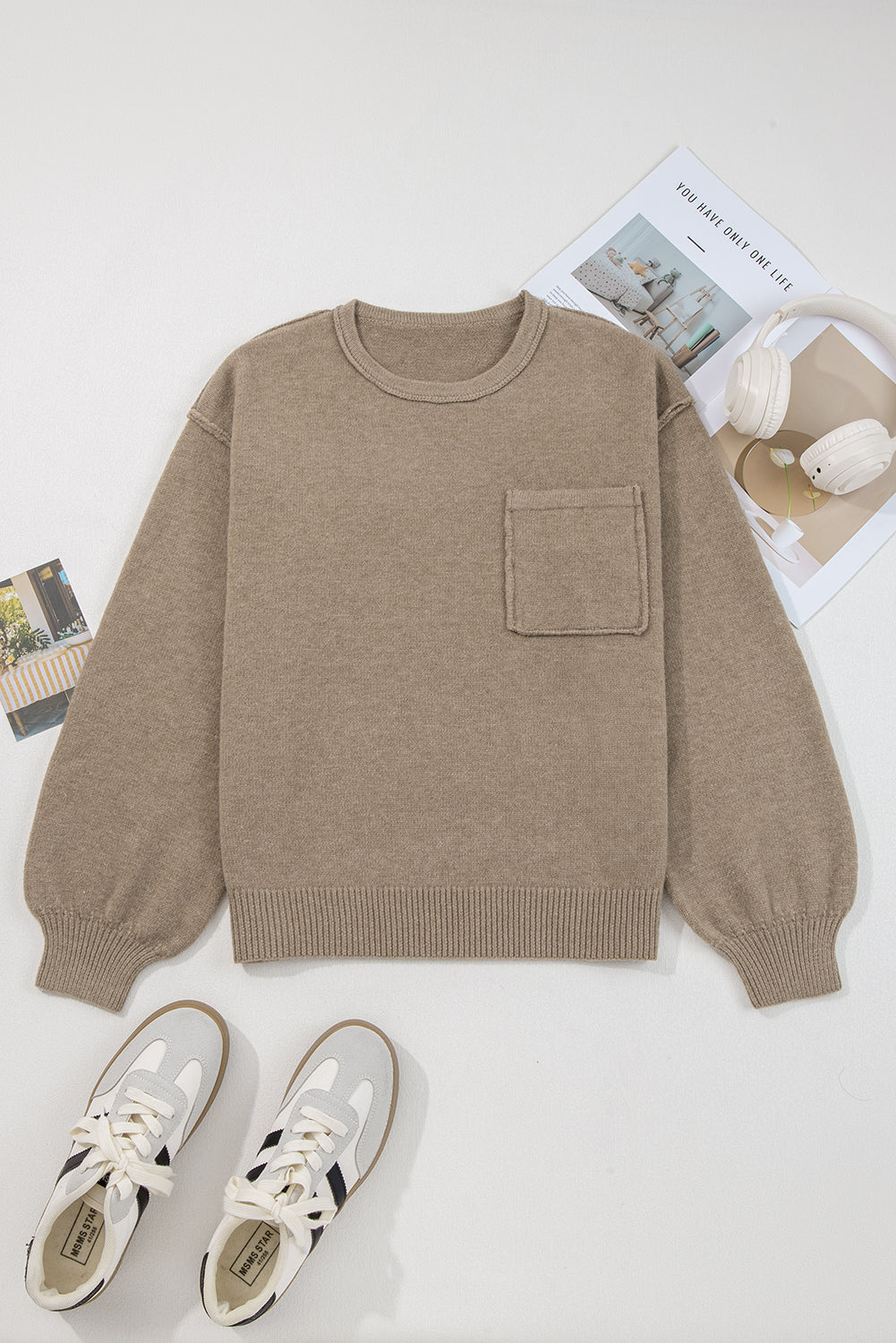 Dark Khaki Pocket Pullover Sweater 7a9eb3d966fd7c67