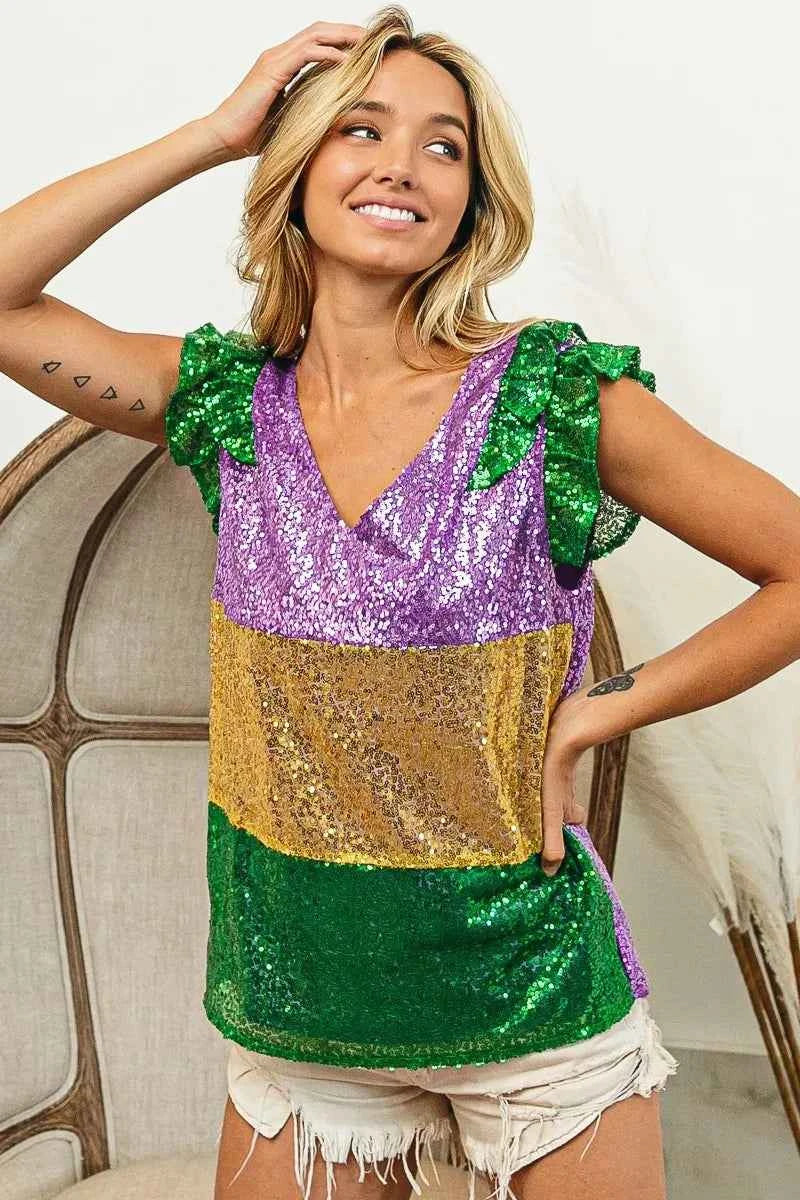 BiBi Mardi Gras Sequin Color Block Ruffled Top 7aa31f85614c4a269a7cbdc6561cf2ca-Max-Origin