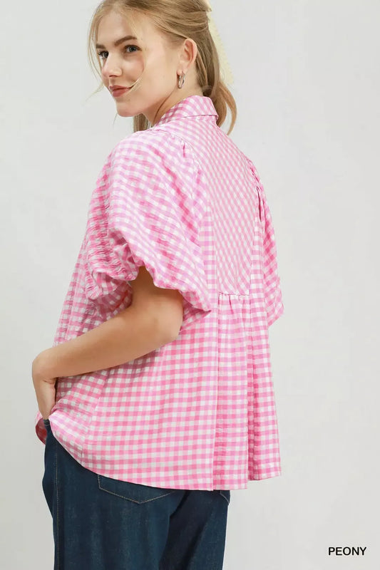 Smocked Yoke Puff Sleeve Gingham Blouse 7aa8b146-ccc1-457d-9f86-729e7d064009-Max-Origin