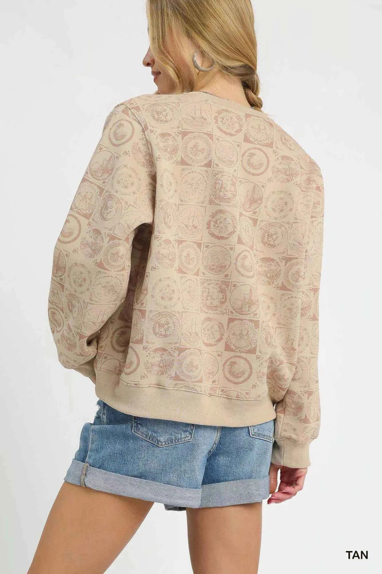 Umgee Coin Stamp Print Sweatshirt 7ab20333-0a14-4ea8-8127-7450dd507a6d-Max-Origin