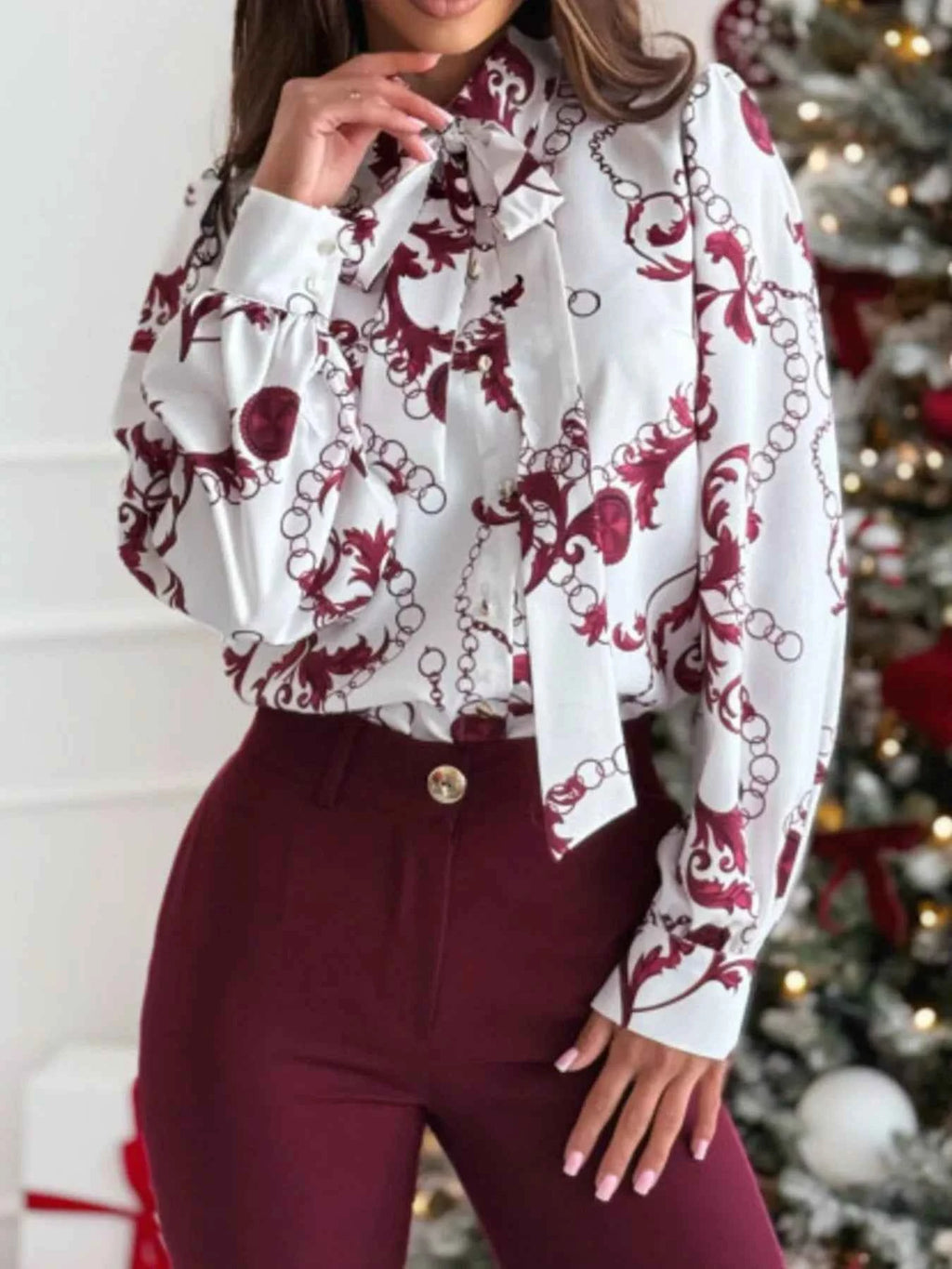 Tie Front Printed Long Sleeve Shirt 7abb0b82-f09c-4fb6-812c-ca9d4333721d-Max-Origin