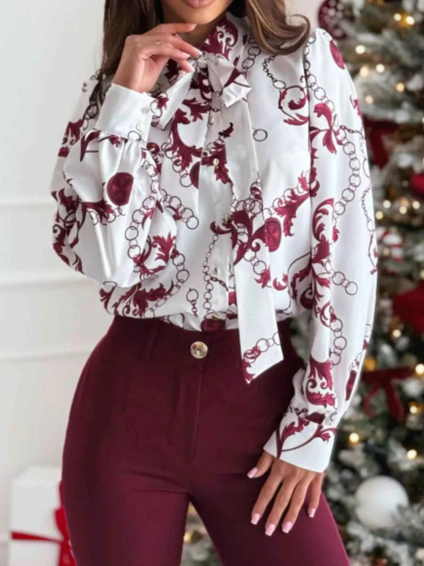 Tie Front Printed Long Sleeve Shirt 7abb0b82-f09c-4fb6-812c-ca9d4333721d-Max-Origin