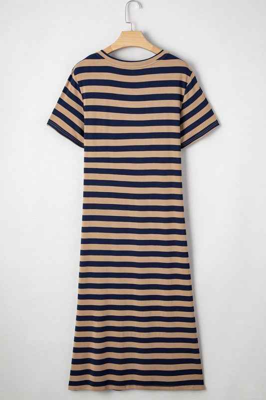 Stripe V-Neck Side Slit Maxi Dress 7abc6b67-7b82-4216-ae91-58e75c0ac841