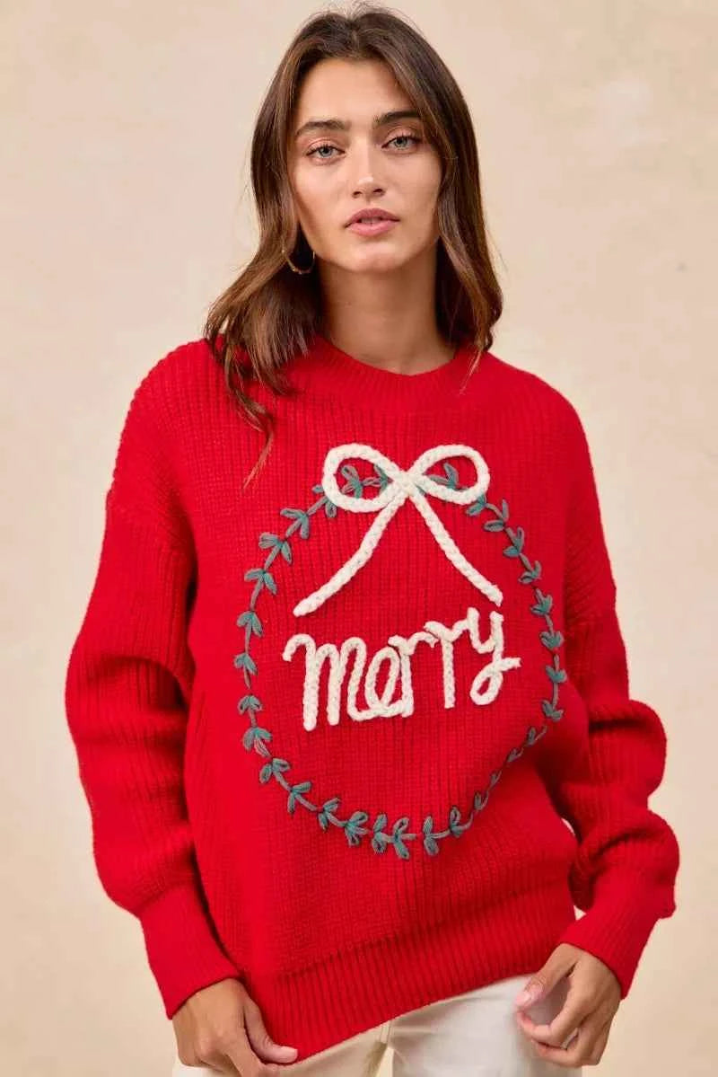 BiBi Christmas Wreath Merry Letter Knit Top 7ac33bb01c514784be80d782cee7f6e4-Max-Origin