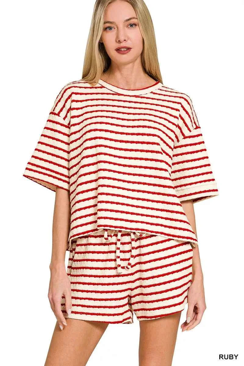 Zenana Striped Short Sleeve Tee & Shorts Set RUBY 7ac4adab06fb4952a4a91c0b52db3090-Max-Origin