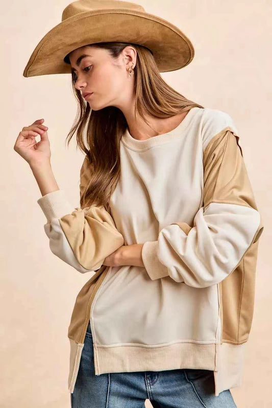 French Terry Color Block Top With Open Seam Detail 7ac5bfe588f74a30b88bef49d60b6d09-Max-Origin