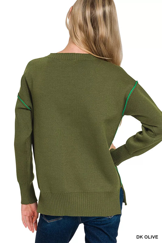 Round Neck Contrast Trim Sweater 7ac9300a-bd1b-4058-a439-c1dac35f6229-Max-Origin