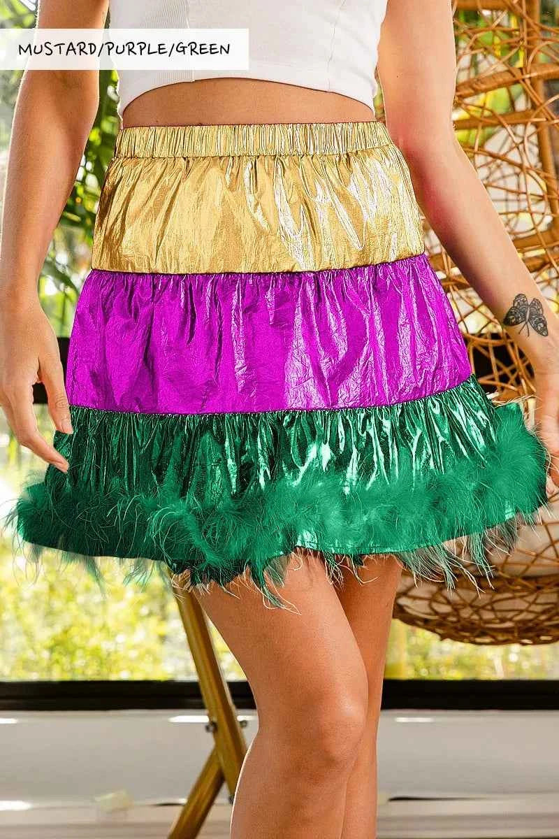BiBi Faux Feather Hem Mardi Gras Metalic Mini Skirt 7acb6f0d301a4da5a399115b82a3b238-Max-Origin