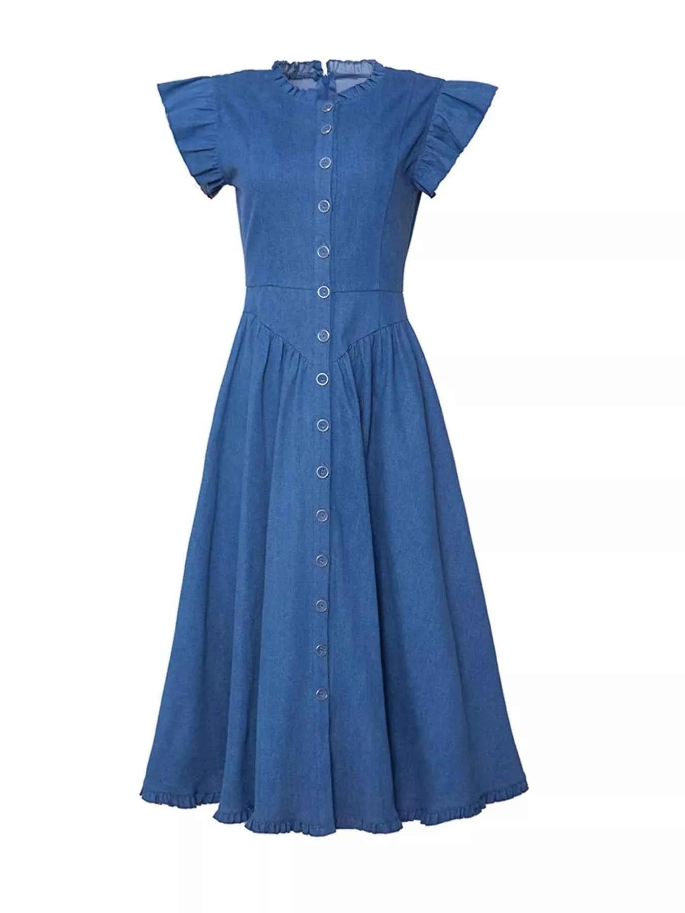 Ruffled Cap Sleeve Denim Dress 7aced9e4bc8041daa86cc28b20d6eae8-Max-Origin