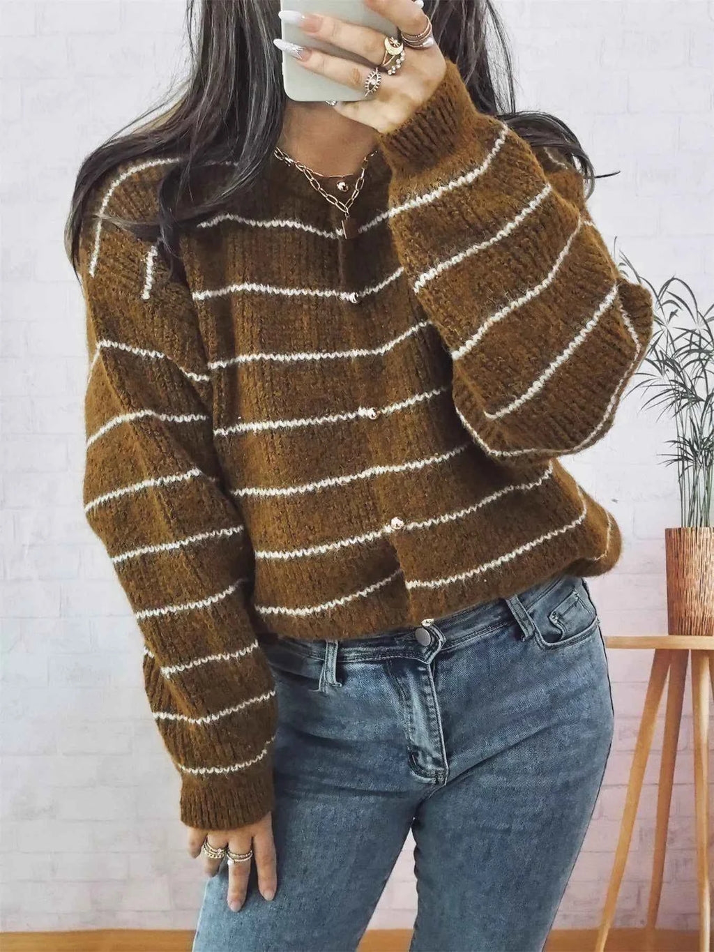 Striped Button Up Long Sleeve Cardigan 7ad4e364f0944ea8828eb3ae8c55f16f-Max-Origin