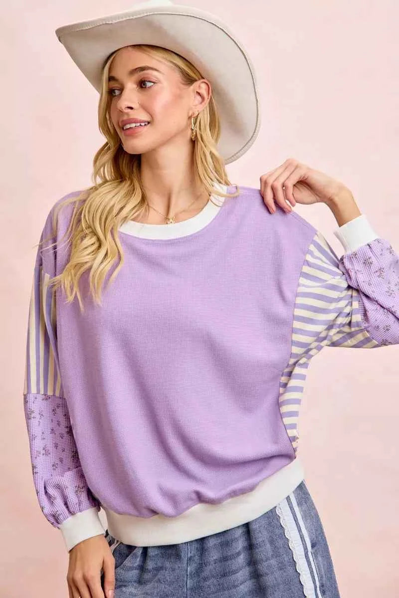 BiBi Mix and Match Sweatshirt with Floral Sleeve Striped 7ad59431456440f8b34039f1fd61c9db-Max-Origin