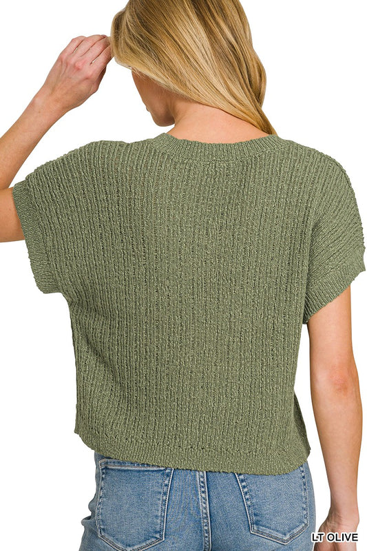 Textured Knit V-Neck Cropped Sweater 7ad728a4793f4b9ca2616a76faeea74b-Max